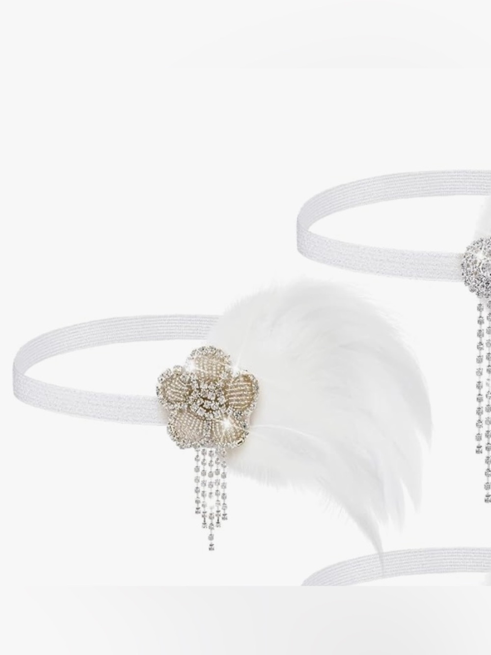 3 Brand New Ivory Feather & Rhinestone Flapper Head Pieces - Picture 4 of 10